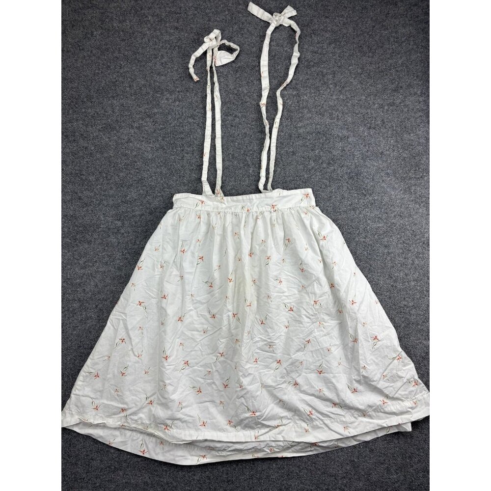 Piyama Skirt Womens XS White Floral Cotton Suspender Tie Strap Pinafore A-Line‎